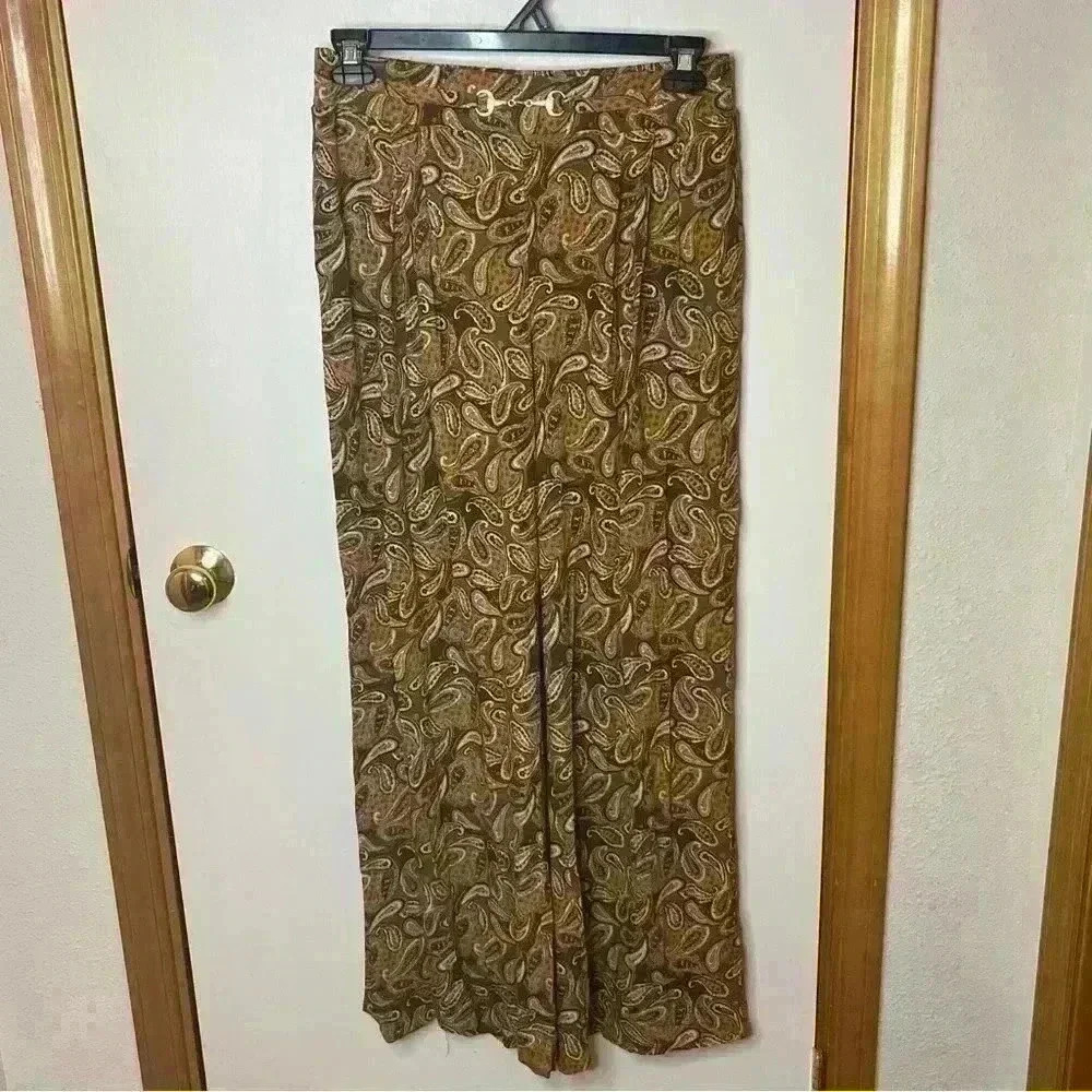 Cato Hi‎ Rise Pant J/M Sportswear Women Medium Brown Paisley Pull On Pleated NWT